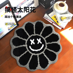 インブラックひまわりかわいい花植毛カーペットシンプルな寝室のベッドサイドブランケット滑り止め厚みのあるタフテッドフロアマット