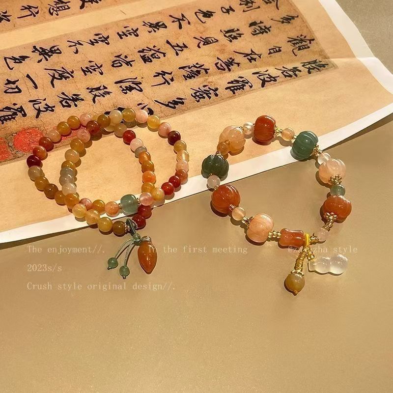 Pulsera de tejido de oro de calabaza esmaltada, pulsera de estilo retro de mujer, nueva pulsera china de alta calidad, joyas de cuentas al por mayor