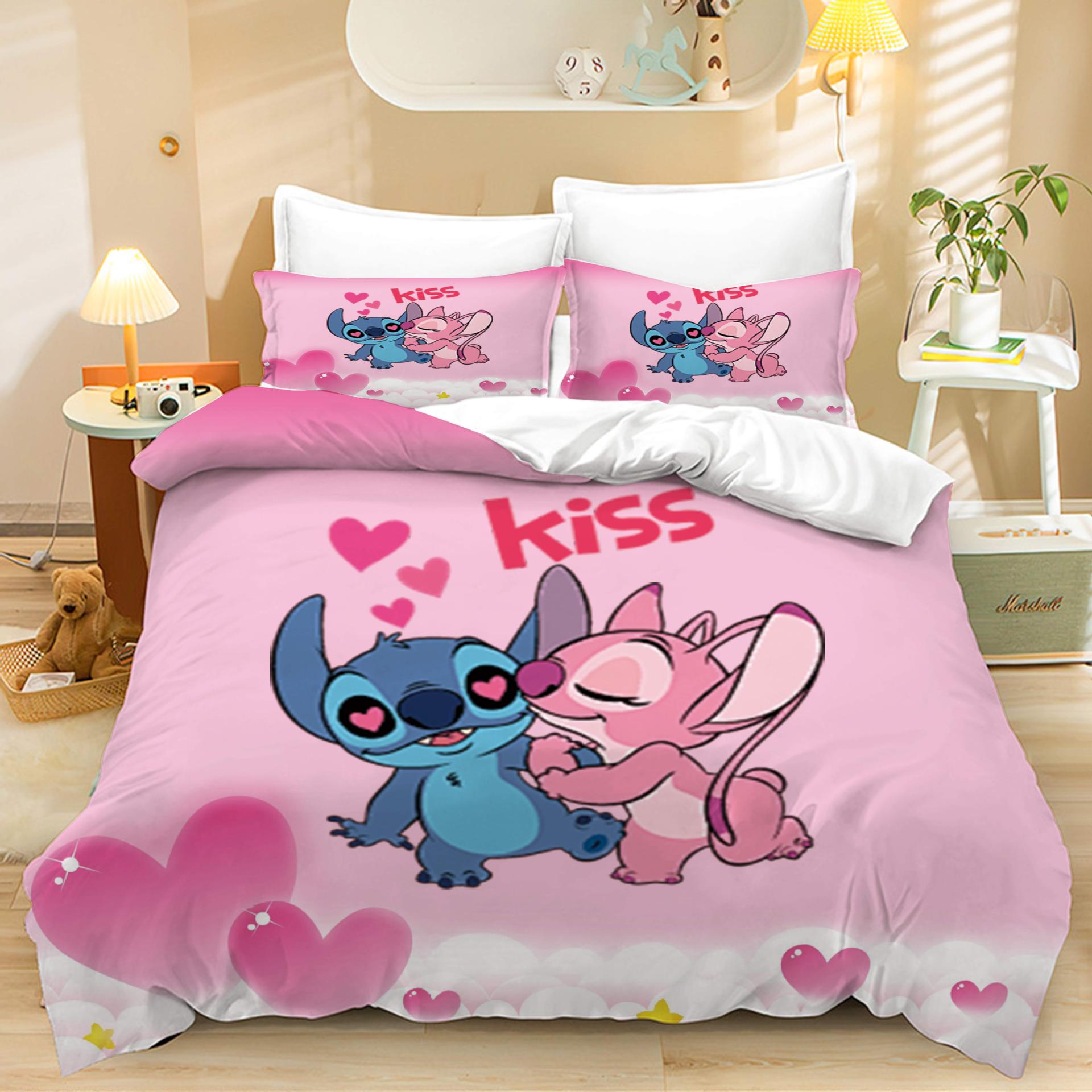 Foreign Trade Home Textile Cross-border Three-piece Set Valentine's Day Powder Stitch Digital Printing Pillowcase Bedding Amazon