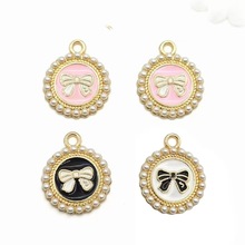 合金滴油镶珍珠山茶花diy饰品配件蝴蝶结领结包包 吊坠手机挂件