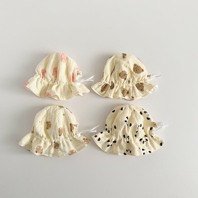 Sombrero para bebés primavera y otoño delgado algodón dibujos animados osos ajustables para bebés varillas sombrero pescador sombrero brotes