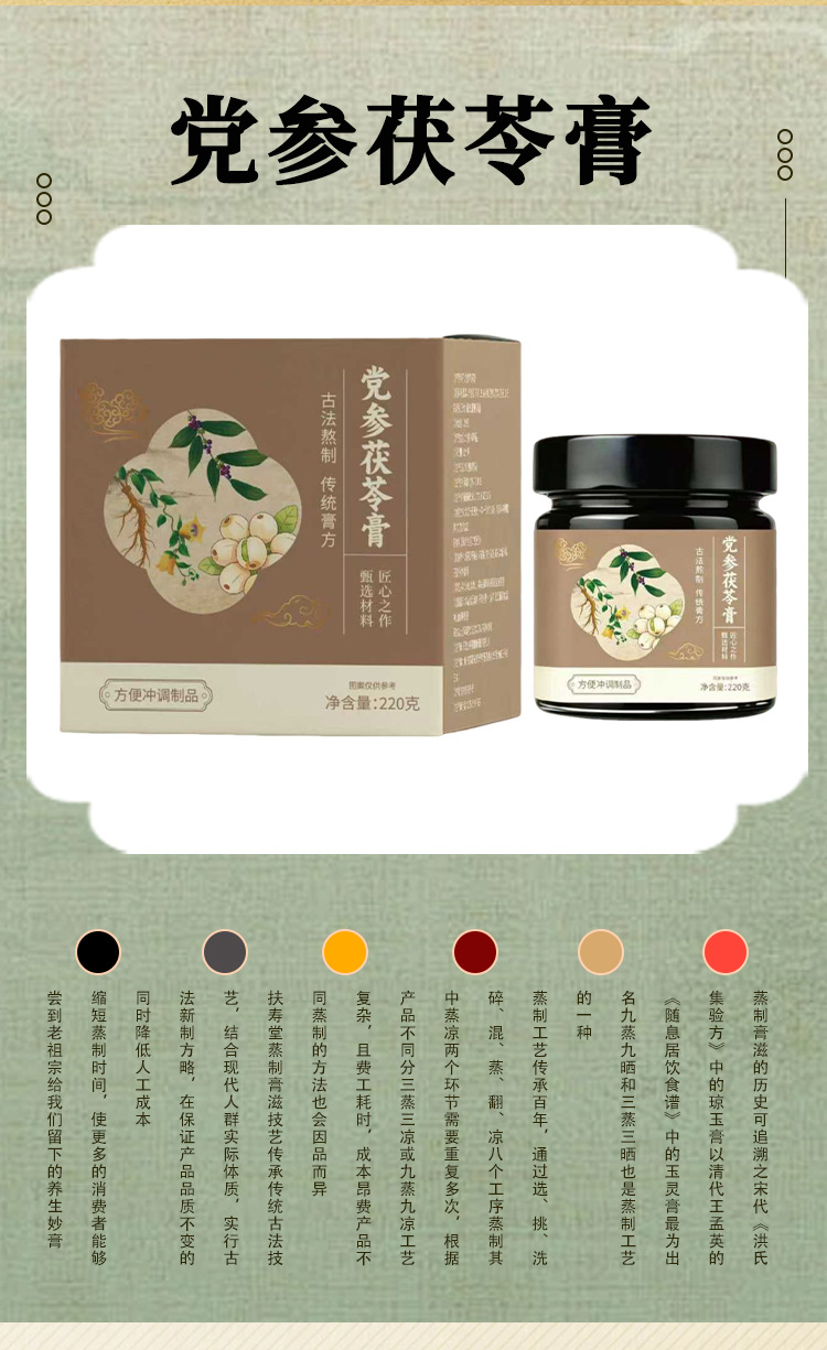 Dangshen Fuling Paste (Codonopsis & Poria Herbal Paste) — Five-Leaf Gynostemma Ready-to-Eat Herbal Extract, 220g Jar specifications