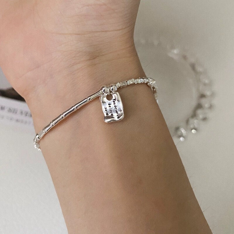 Broken Silver Square Pendant Bracelet, Women's Light Luxury Niche Exquisite Silver Fragment Bracelet, Simple Style Broken Silver Square Pendant Bracelet, Women's Light Luxury Niche Exquisite Silver Fragment Bracelet, Simple Style