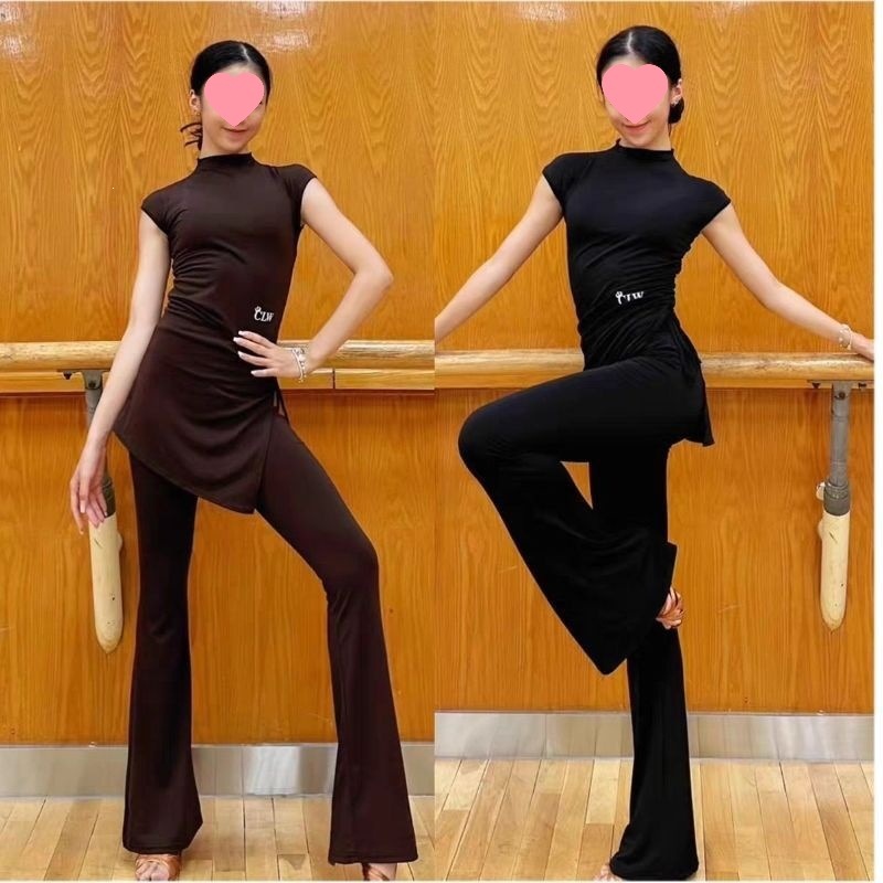CLW dancewear short-sleeve flared pants two-piece set for women, Latin dancewear, modern international standard teacher's teaching and practice outfit