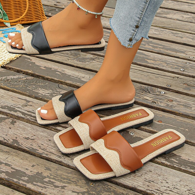 2026 Summer New European and American Style Plus-Size Comfortable Color-Block Square-Toe Slip-On Sandals for Women 2026 Summer New European and American Style Plus-Size Comfortable Color-Block Square-Toe Slip-On Sandals for Women