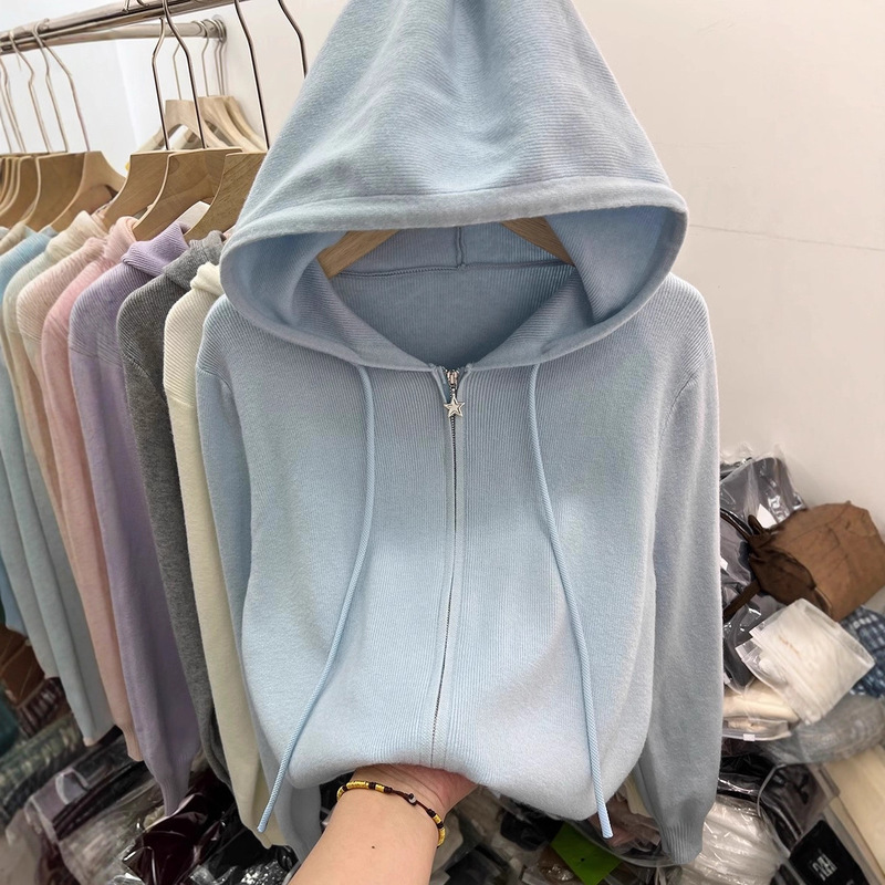 Double Zipper Long-Sleeved Knit Cardigan Women's Top 2026 Early Spring New Style Casual Stylish Outerwear Hoodie Sweater
