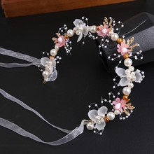 欧美盘发发箍拍照仙气金色叶子头箍花朵花环珍珠发带新娘礼服配饰