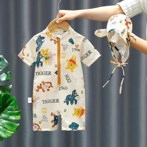 Boys' 2025 New Style Sun-Protective Swimsuit & Swim Cap—Kids' Stylish One-Piece Swimsuit for Western Style, Fashionable Baby Swimwear for Hot Springs, Beach, and Vacation