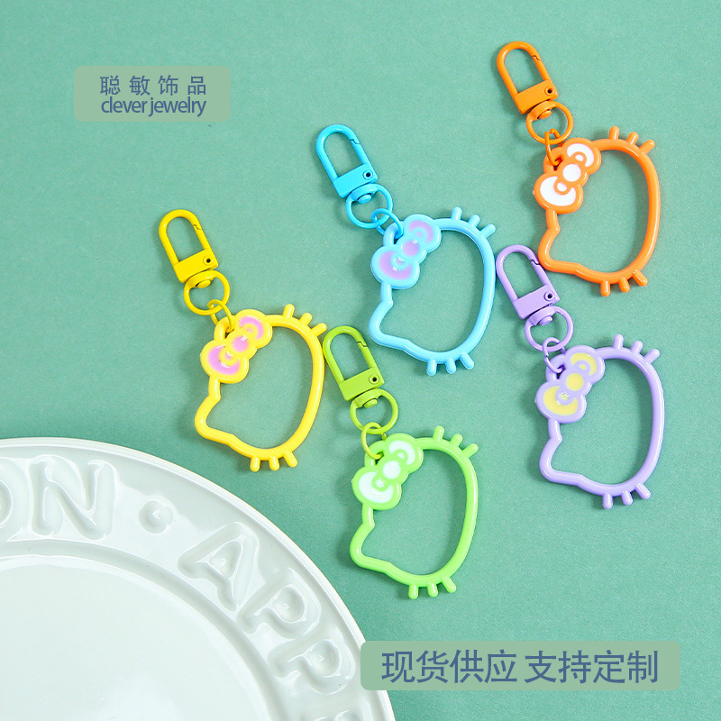 Creative Cartoon Kt Cat Bow Keychain Pendant Handmade DIY Bead Accessories Decoration Gift Ornaments Wholesale