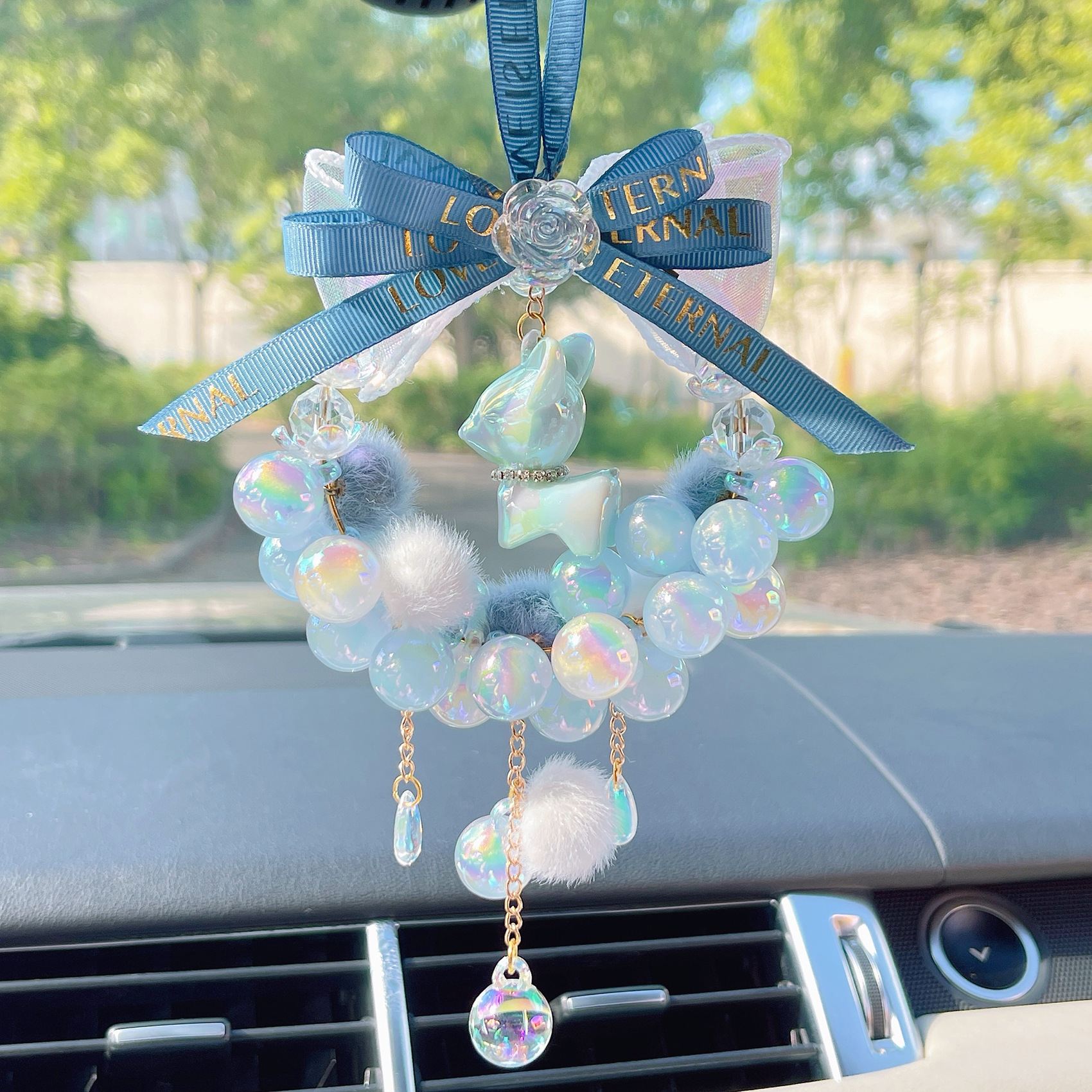 Cute and Colorful Deer Car Hanging Ornament Rearview Mirror Pendant Decoration for Girls Car Accessory