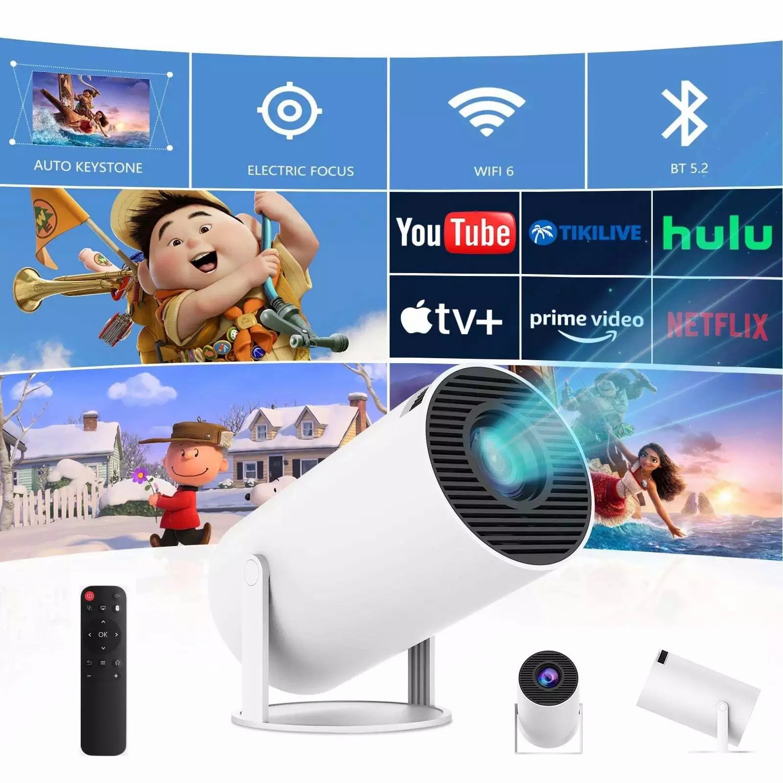 Cross-Border Popular Hy300 Barrel Wifi Android Version Projector High-Definition Portable Home Mini Smart Projector