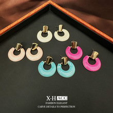 跨境热销韩国小众设计耳坠女时尚彩色圆圈耳环简约高级感港风耳饰