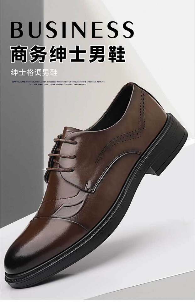 Giày da nam công sở mũi nhọn dây buộc phong cách Anh, đế thấp — màu nâu, đen chi tiết 5