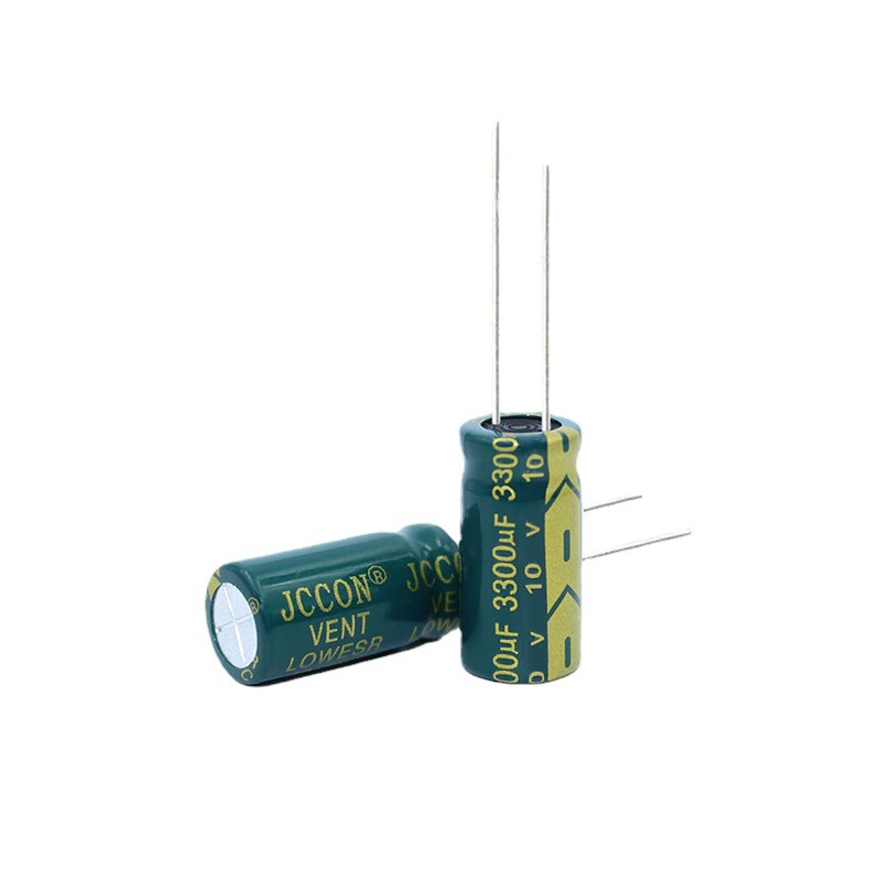 Конденсатор питания с высокой частоты, низким сопротивлением, 10V 3300µF, JCCON зелёный-золото, спецификации: 10×20