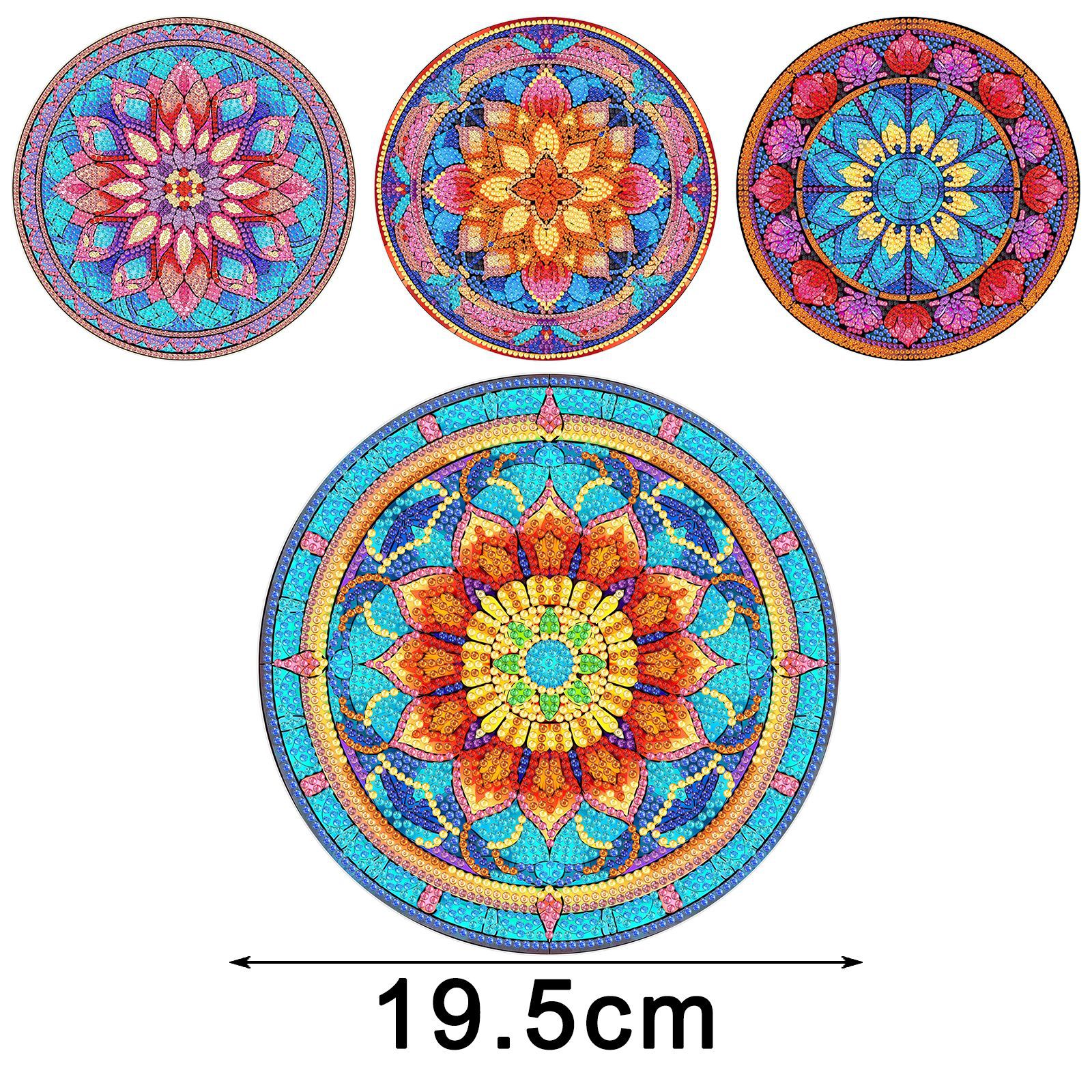 Accesorios para pintura de diamantes, juego de cuatro manteles individuales acrílicos DIY, decoraciones creativas de mandala y flores para restaurantes, disponibles para distribución.