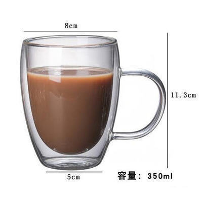 Taza de café de vidrio con borosilicato en forma de huevo con asa Taza de desayuno universal simple Taza de vidrio doble resistente al calor para el hogar