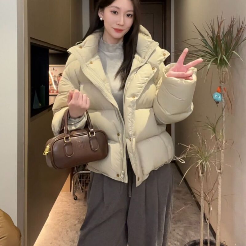 Loose Hooded Cotton Puffer Jacket Short Style 2025 Winter Turtle Back Plus Size Women's Bread Coat Cotton Jacket Clearance