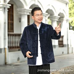 唐装秋季夹克老年刺绣长袖唐装夹克套装高品质休闲爸爸装老人衣服