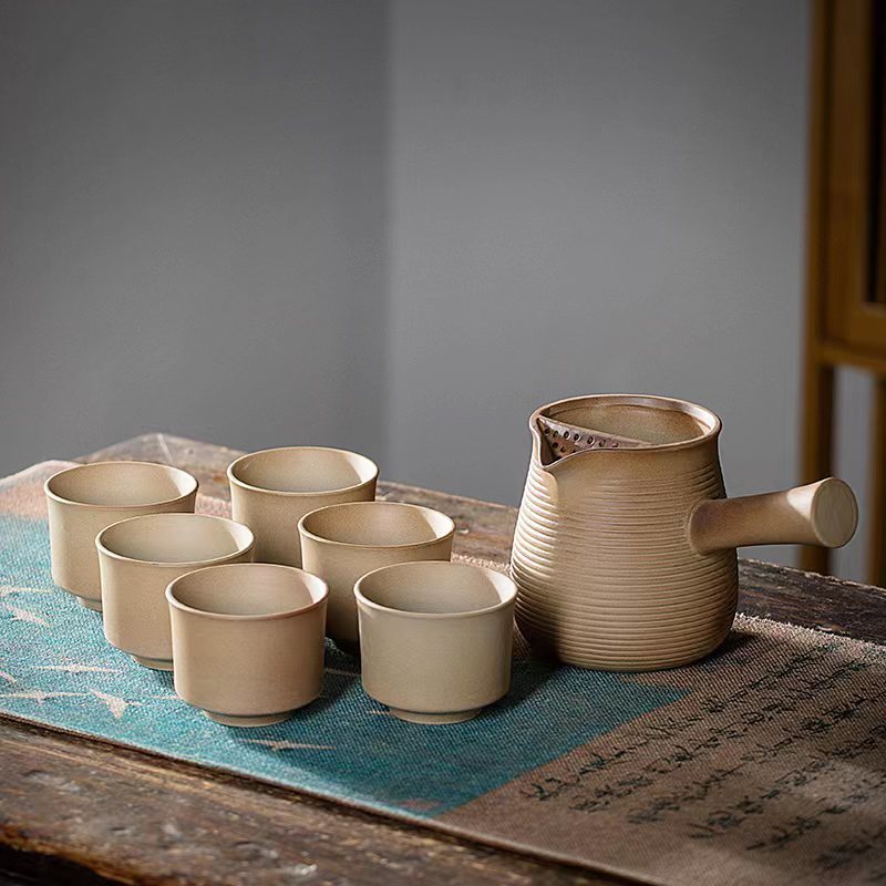 Juego de Té para Preparar con Carbón Vegetal, con Tetera de Cerámica Rústica Vintage, Tetera con Asa Lateral, Jarra, Estilo Chino para Exteriores y Hogar.