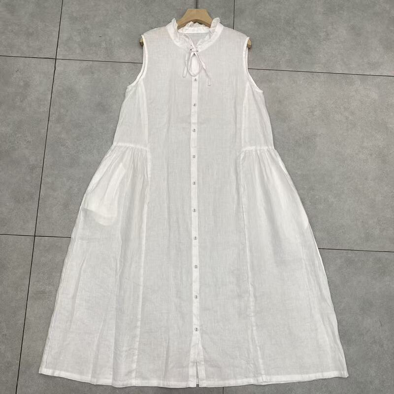 Japanese-Style Ruffled Collar Linen Tank Dress, New Summer Style, Loose and Versatile, Age-Reducing, Single-Breasted Sleeveless Dress Japanese-Style Ruffled Collar Linen Tank Dress, New Summer Style, Loose and Versatile, Age-Reducing, Single-Breasted Sleeveless Dress