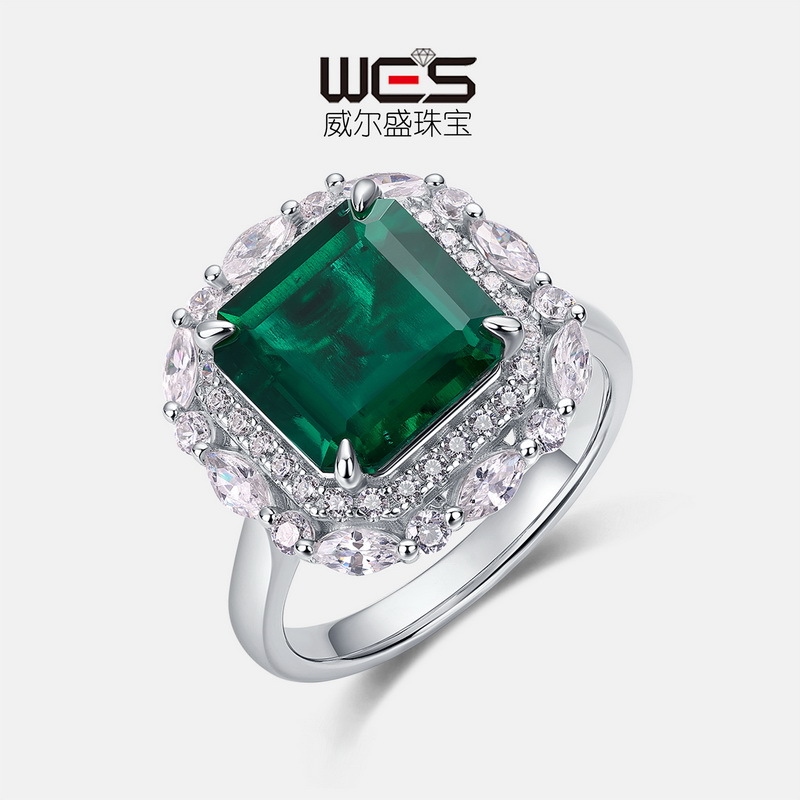 Nuevo anillo de esmeralda de cultivo retro atmosférico transfronterizo S925 con incrustaciones de plata para cultivar el anillo de dedo de comida del tesoro de color Dos mujeres