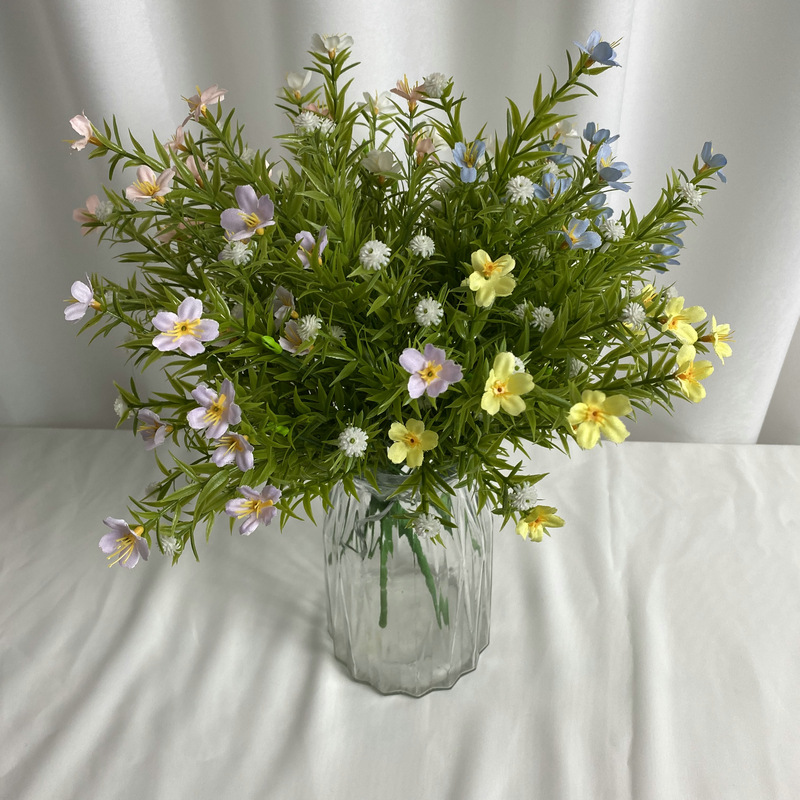 跨境新品仿真7叉蘭花客廳餐桌花束擺件婚慶裝飾小雛菊手工花批發