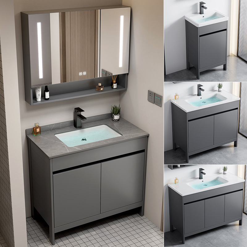 Space Aluminum Floor-Standing Washbasin Bathroom Cabinet Combination Bathroom Household Washbasin Ceramic Integrated Washbasin