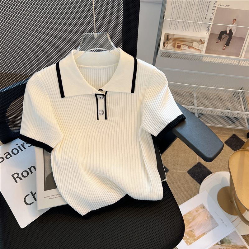 Ice Silk Knitted Short-sleeved Shirt Women's Summer 2025 New Fashion Stylish Age-reducing Shirt Small Chanel Style Top Ice Silk Knitted Short-sleeved Shirt Women's Summer 2025 New Fashion Stylish Age-reducing Shirt Small Chanel Style Top