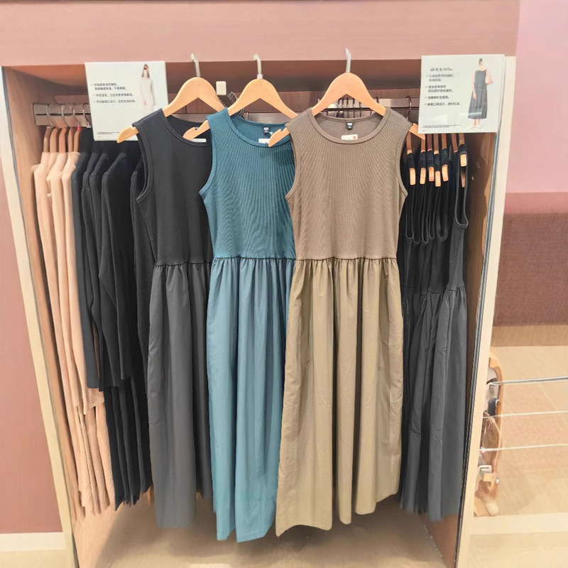 2025 Spring Women's Spliced Waist Dress Sleeveless Skirt Long Skirt Extra Long 474064 477303