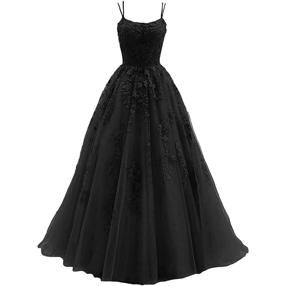 Amazon Comercio exterior espaguetis Correa baile vestido de noche largo tul encaje apliques vestido de fiesta de las mujeres image 7