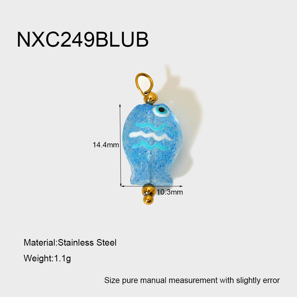 2g Weight PVD Coated Gold Plating Process Pendant Jewelry Making Type 22*20MM Jewelry Making Size 1 Piece Quantity 304 Stainless Steel, Glass Material Color Block, Heart Shape, Fish Pattern Cute, Sweet Style Irregular Craft 1 Piece 22*20MM 304 Stainless Steel Glass Color Block Heart Shape Fish Polished Pendant DIY Ornament Accessories 10