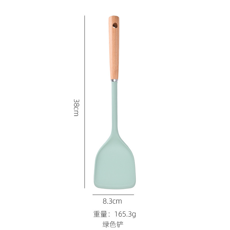 工場現物木柄シリカゲル包鋼シリカゲルシャベルスプーンは鍋専用調理器具にくっつかない高温家庭用シリカゲルシャベル|undefined