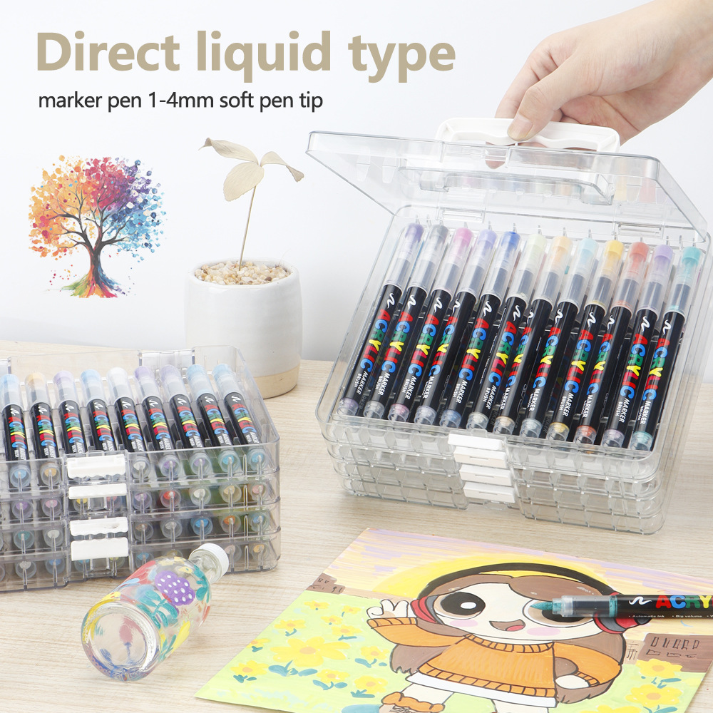 Bolígrafo acrílico de líquido directo, caja de almacenamiento transparente, caja de compartimento, caja de exhibición de rotuladores, lugar