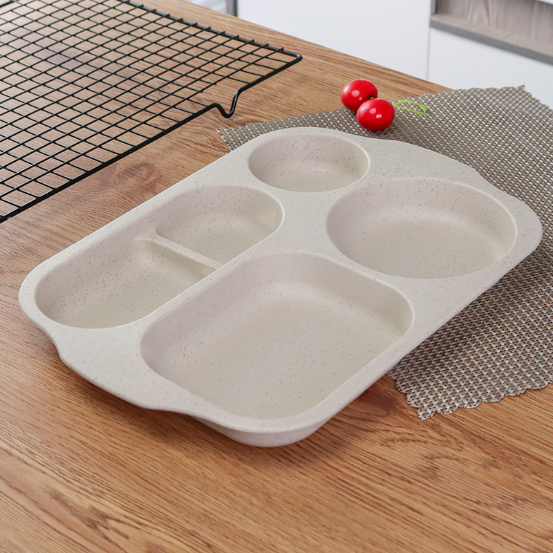 4 piezas de paja de trigo estudiante cena plato engrosada cantina compartimiento vajilla resistente a la caída anti-escaldado multi-rejilla plato logo image 18