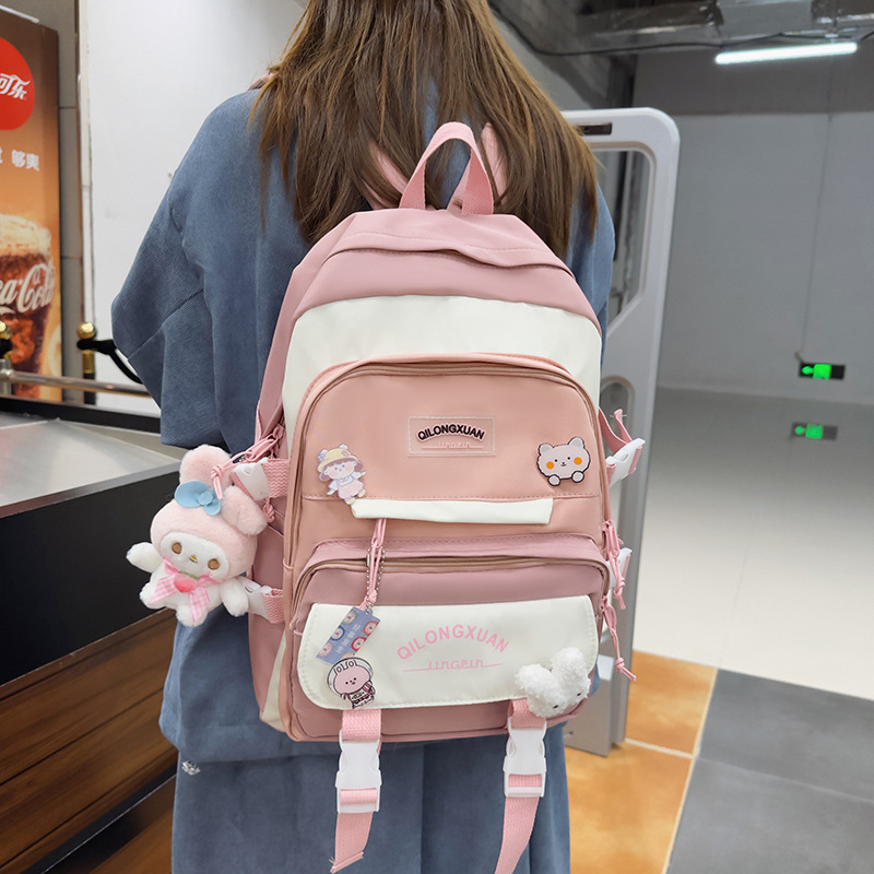 新款森系大容量学生书包校园少女拼色双肩包印花字母外出收纳背包