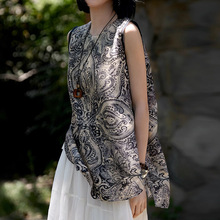 高端真丝小衫 青花瓷纹印花后开叉无袖上衣杭州女装2025夏季新款