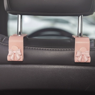 2 Pearl Bowknot Car Rear Seat Hooks, Creative Interior Hooks, Car-Mounted Hooks, Invisible Seat Back Storage (Other Automotive Interior Supplies) - hook-pink-pearl-bow-pink-hook-2-pack