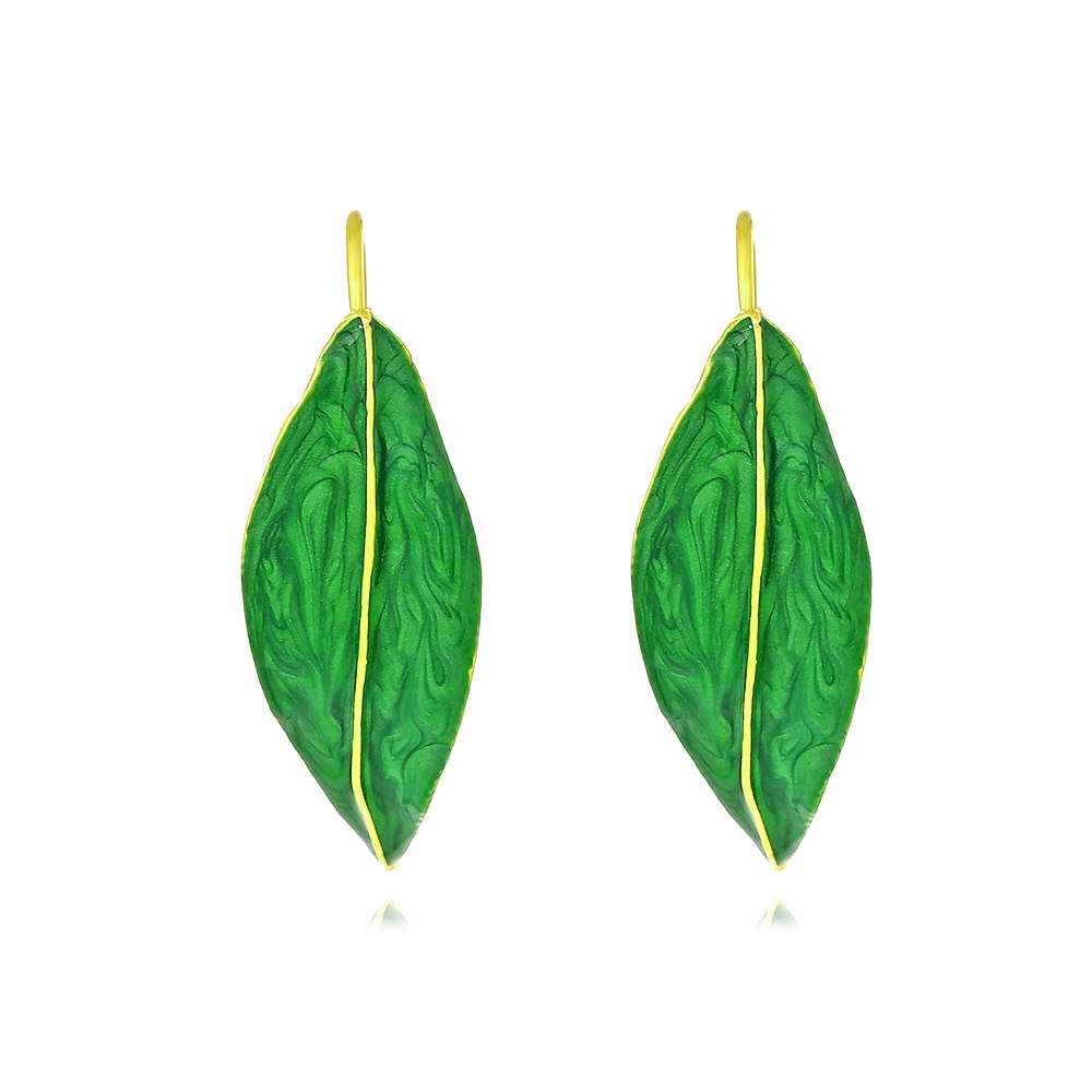Steel Ear Needle Material 1 Pair Sweet Leaf Enamel Zinc Alloy Earrings