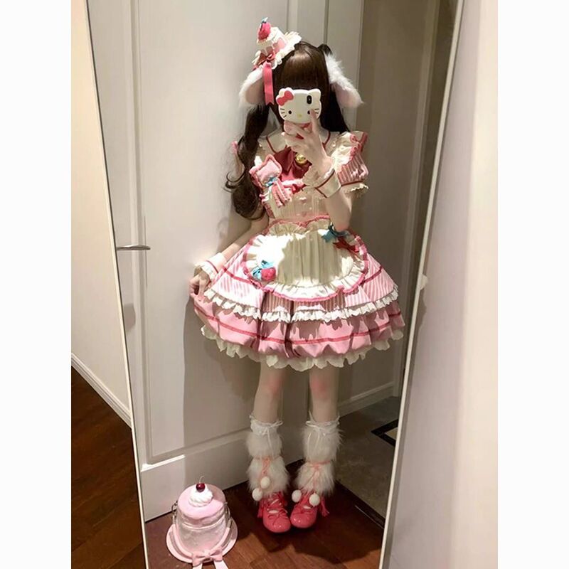 成人爆款粉色花苞裙 可爱日常轻公主连衣裙洛丽塔礼服|undefined