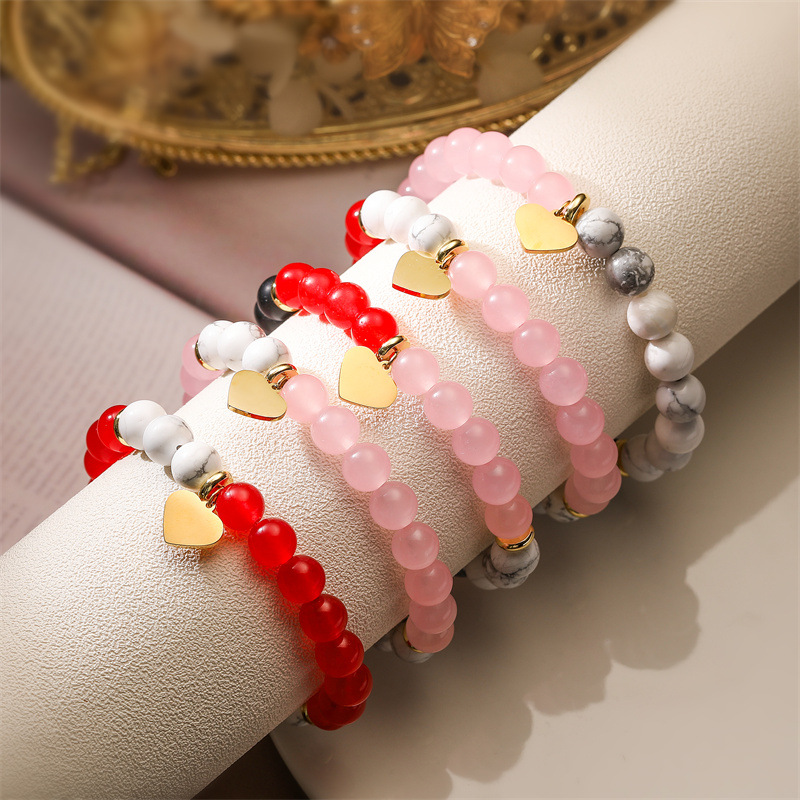 Europa y los Estados Unidos piedra ágata natural pulsera de cuentas pulsera de polvo rosa rosa pulsera de acero inoxidable joyería colgante amor