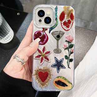 Unique Pomegranate Star Flower Feather Yarn Phone Case for 16promax Apple iphone15 Protective Case 14 Personality