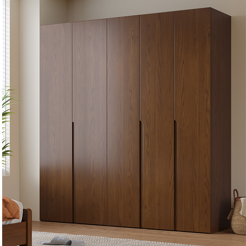 Solid Wood Wardrobe Modern Simple Household Ecological Board Wardrobe Double Door Floor Cabinet Storage Wardrobe Walnut Color