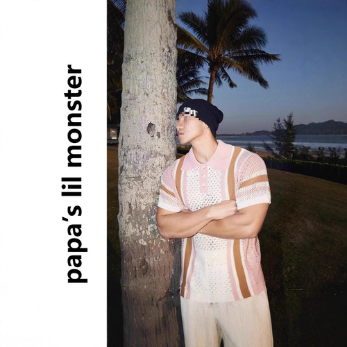 Colorful Striped Knit Short-Sleeve Men's Summer American Retro Laced Polo Shirt Style Cool Reverse Collar T-Shirt