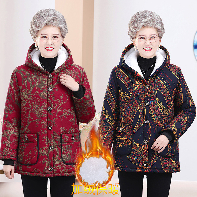 Middle-aged and elderly mothers large-size winter cotton coats for elderly people plus velvet thickened cotton coats for elderly women cotton jackets 200 fat grandma