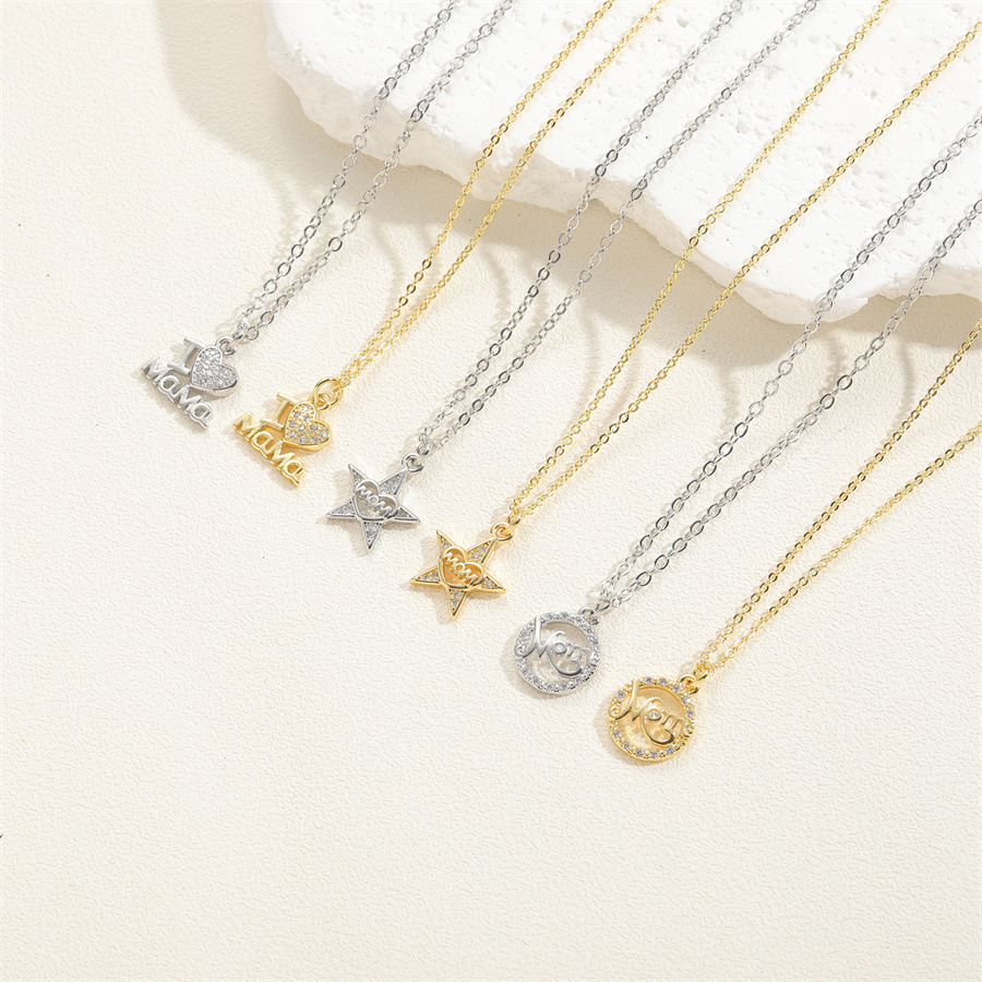 IG Style Simple Style Letter Star Heart Shape Copper Hollow Out Inlay Zircon Pendant Necklace 1 Piece display picture 2