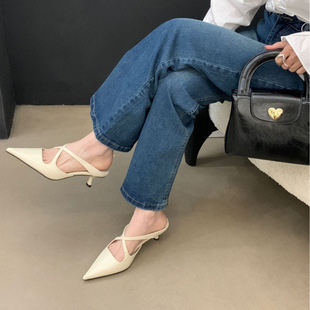Pointed Toe French Gentle Stiletto Cat Heel Shoes Spring and Autumn New Retro Women's Summer Evening Style Mary Jane Shoes