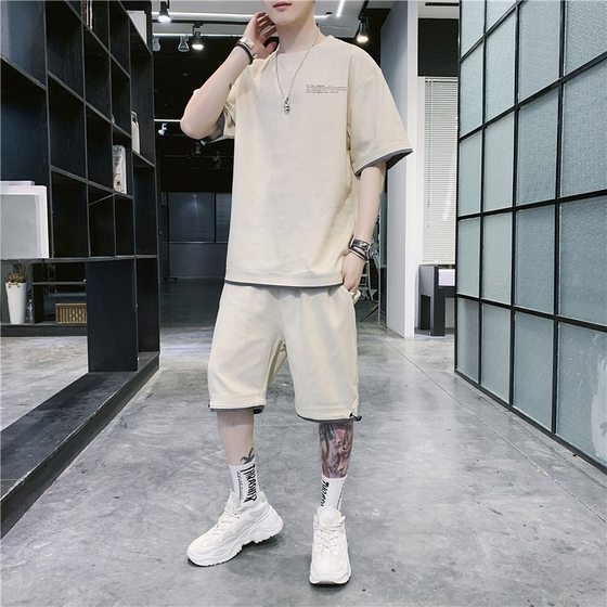 2025 Summer Cotton Linen Casual suit Men's Summer Fashion Brand All-match Casual Cotton Linen Short-sleeved T-shirt Sports suit Men