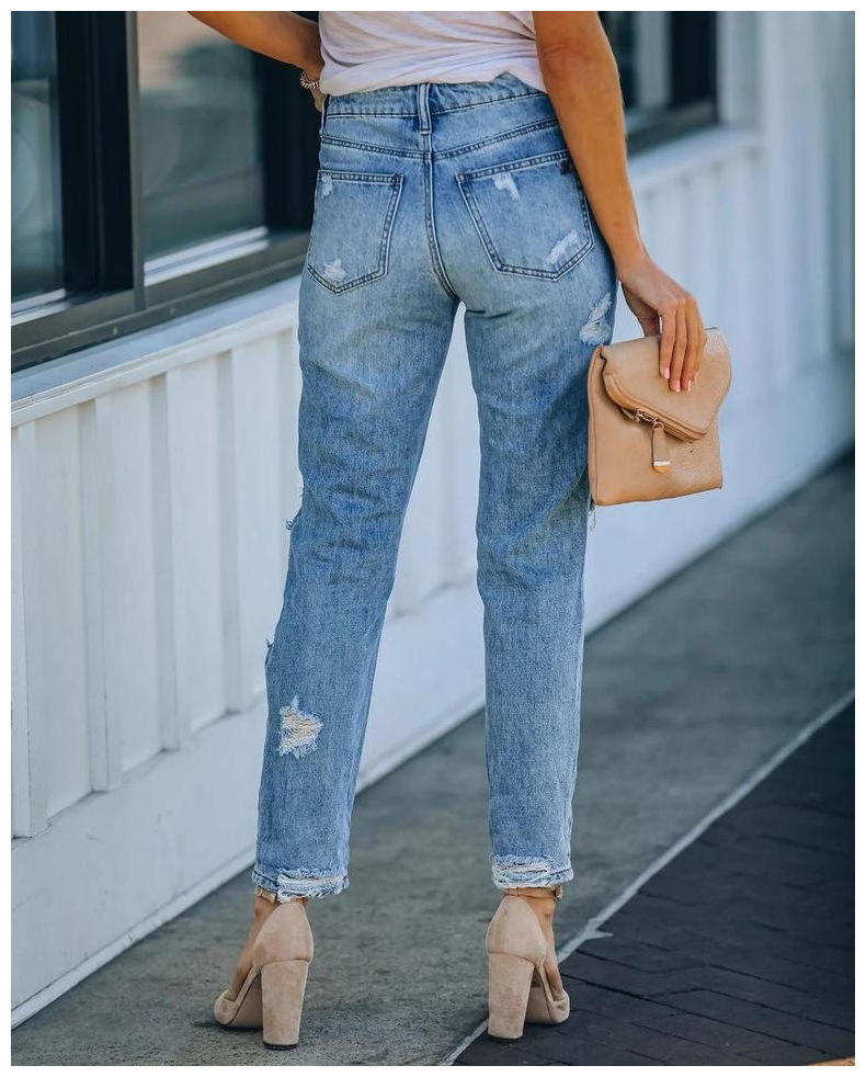 Washed Water Ripped Straight Leg Jeans NSJRM72194