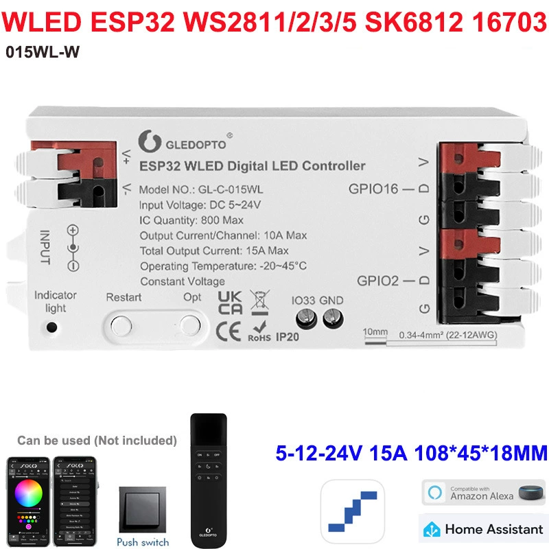 Контроллер световой ленты WLED с ESP32, микрофоном, доступен по адресу, симфонический SPI LED контроллер с адресацией