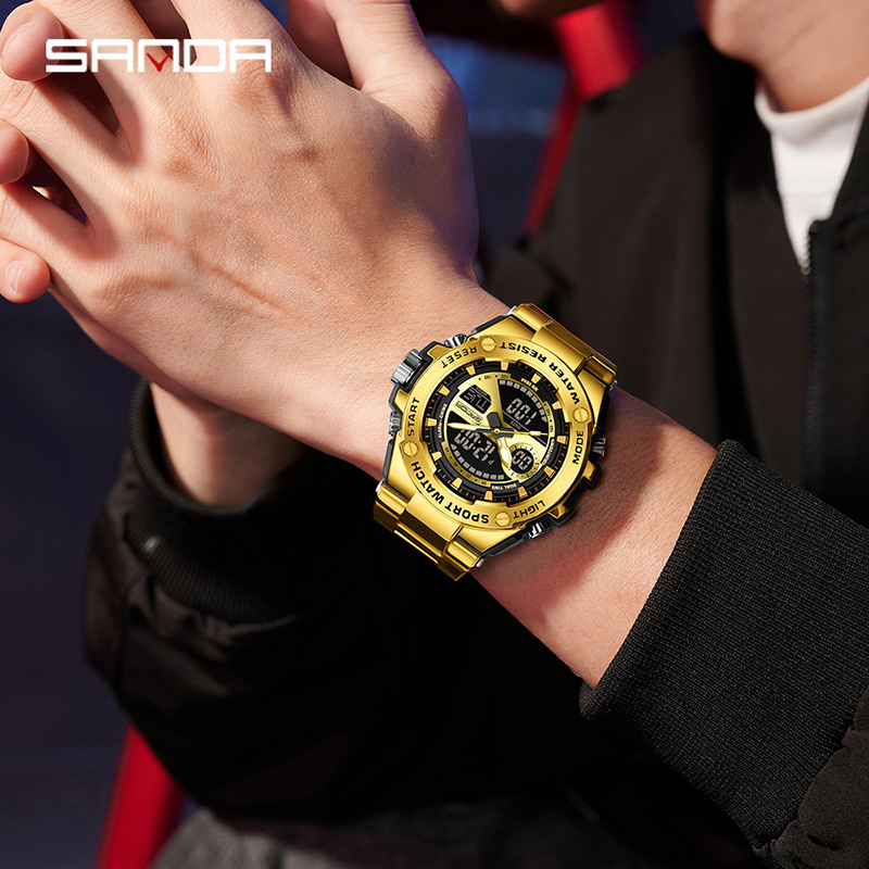 SANDA Europa y América tendencia ocio negocio reloj hombre reloj multifuncional reloj de alarma cronómetro nocturna reloj electrónico LED